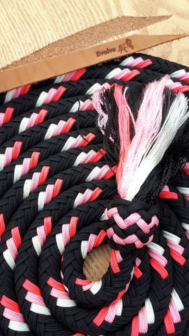 Triple Fleck Braided Paracord Mecate in Black, Hot Pink, Rose Pink and White