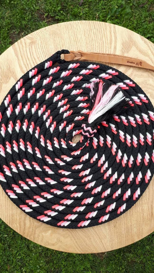 Triple Fleck Braided Paracord Mecate in Black, Hot Pink, Rose Pink and White